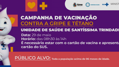 Vacinas contra gripe e tétano serão aplicadas em Santíssima Trindade no próximo dia 29