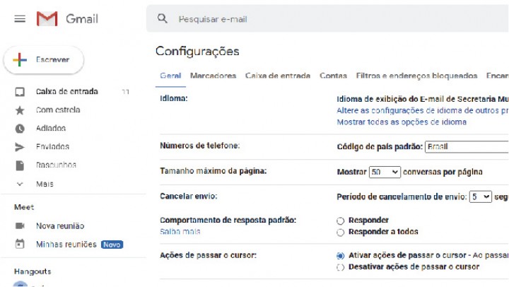 Configurações do Gmail