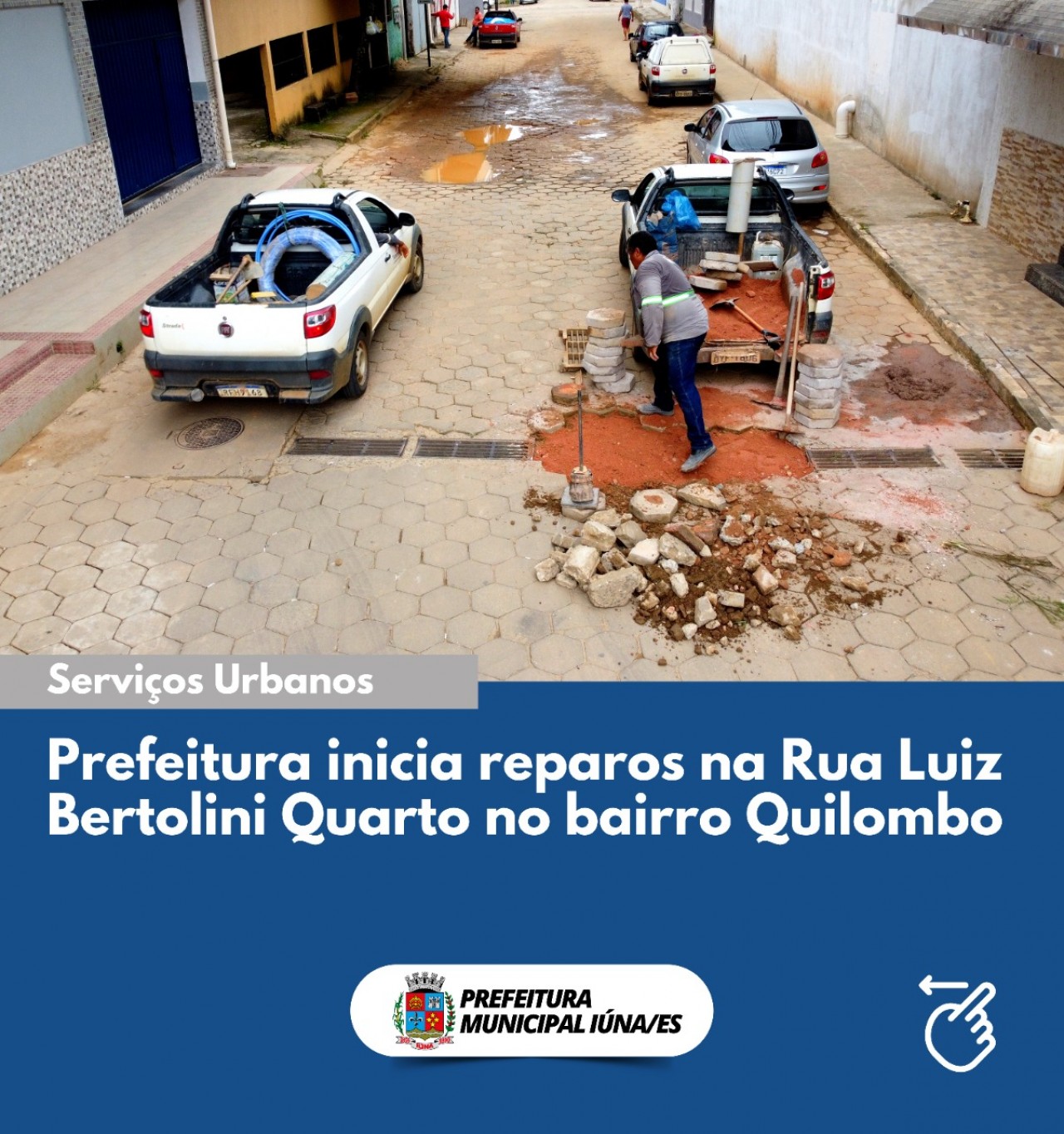 Prefeitura está realizando a pavimentação, drenagem e revitalização do trecho da rua Luiz Bertolini Quarto.