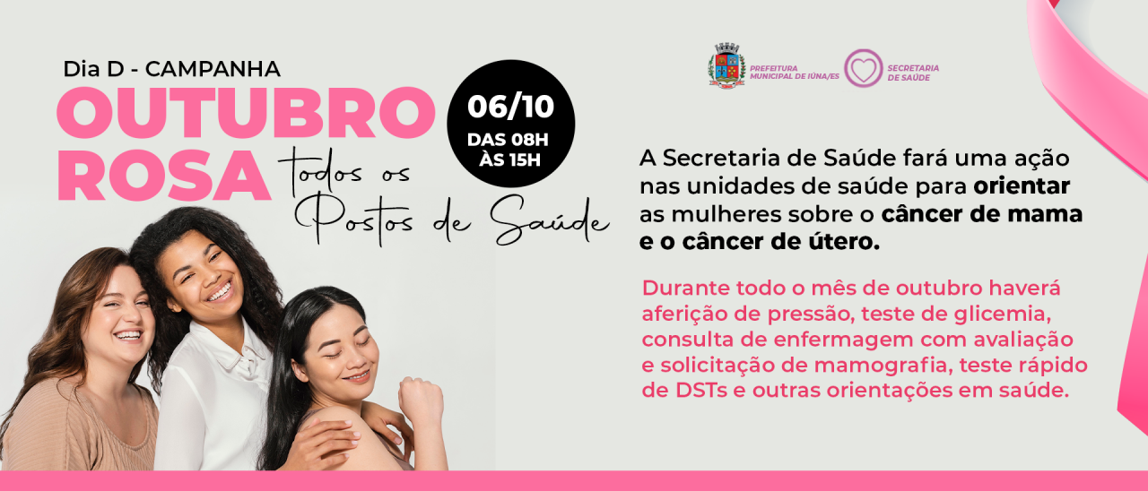 Secretaria de Saúde fará Dia D sobre a campanha Outubro Rosa nesta sexta (06)